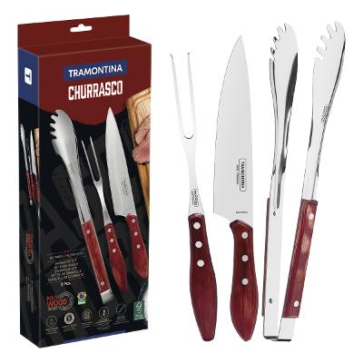 Jogo Para Churrasco 3 Peças Tramontina Polywood Vermelho