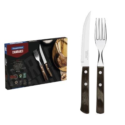 Jogo Talheres Churrasco 12 Peças Tramontina Polywood Inox