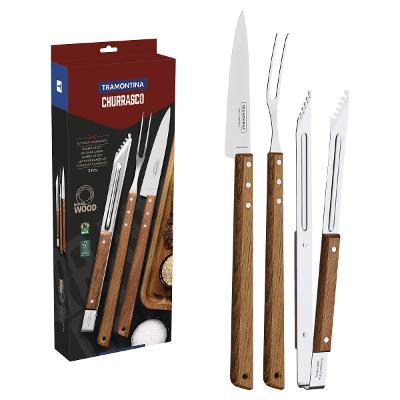 Kit Para Churrasco 3 Peças Tramontina Aço Inox E Madeira