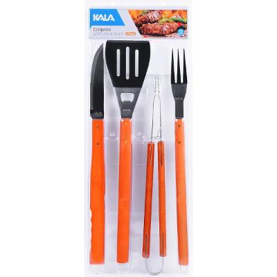 Conjunto Churrasco 4 Peças Aço Inox Kala 199060 Madeira