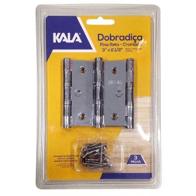 Dobradiça Pino Reto 3.1/2x3 Aço Carbono Cromada Kala