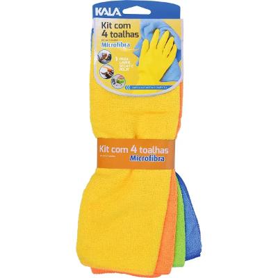 Kit 4 Toalhas Microfibra 35x35cm Kala Para Limpeza 980714
