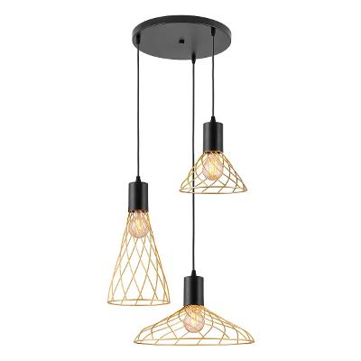 Luminaria Pendente Triplo Bivolt Kala Preto Dourado