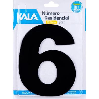 Número Residencial N°6 12,5cm Preto Kala