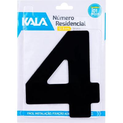 Número Residencial 12,5cm N°4 Preto Kala