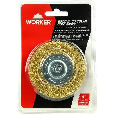 Escova Circular Worker 4 Pol Latonado Haste 6,35mm 0,3mm