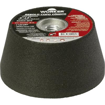 Rebolo Copo Cônico 4'' G120 Rosca M14 Mármore Granito Worker