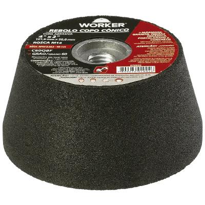 Rebolo Copo Cônico 4 Polegadas Grão 60 Rosca M14 Worker