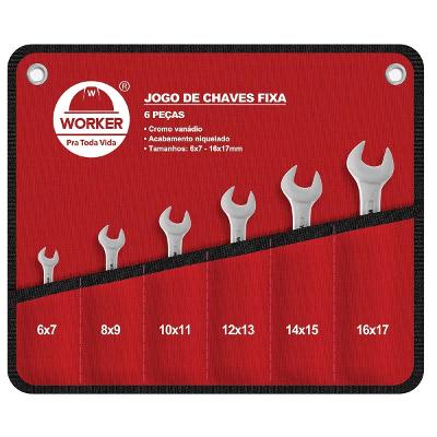 Jogo De Chaves Fixas Worker 6 Peças 6 A 17mm Aço Cr-V