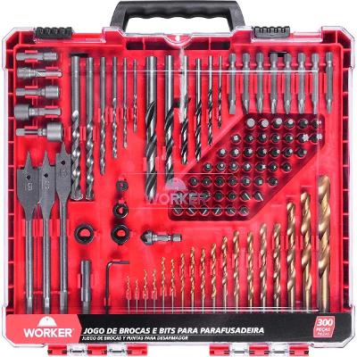 Jogo De Brocas E Bits 300 Peças Worker 228760 Completo