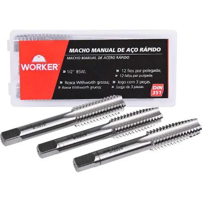 Jogo Macho Manual 1/2 Pol x 12 Fios BSW 3 Pecas Worker