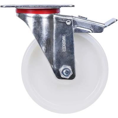 Rodízio Nylon Branco 5'' Giratório Com Freio 110 Kg Worker