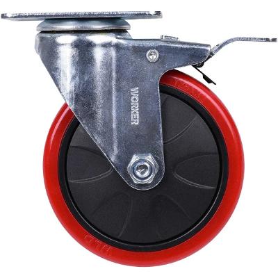 Rodízio Giratório Com Freio Pvc Vermelho 5'' 120 Kg Worker