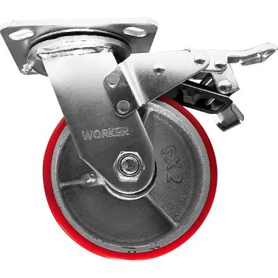 Rodízio Giratório Com Freio 5'' 300Kg Pu Vermelho Worker