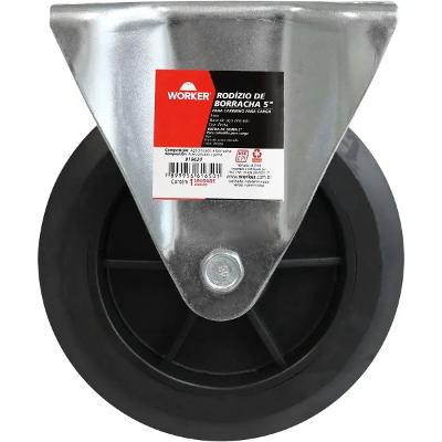 Rodízio Fixo 5'' Para Carrinho 120Kg Borracha Worker 