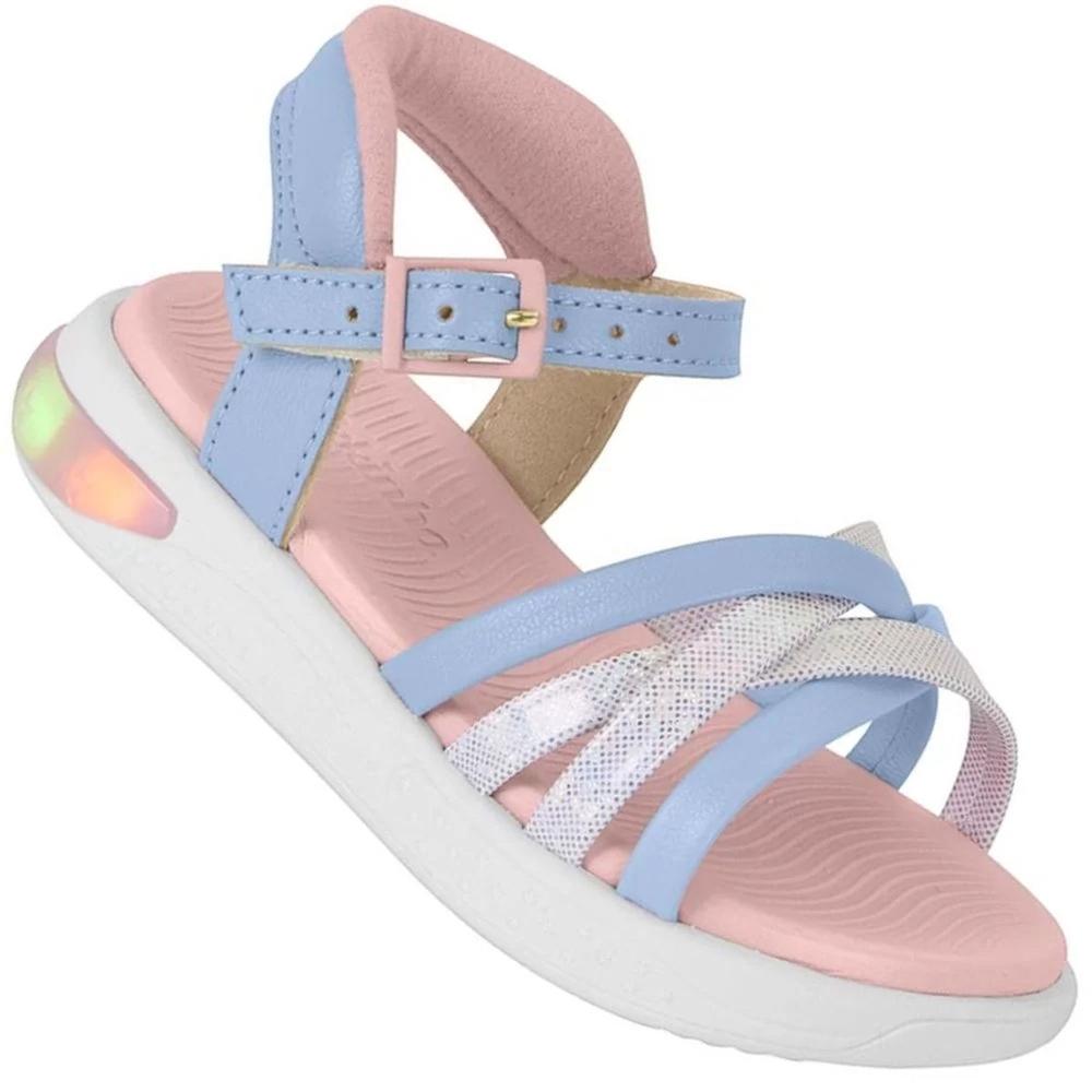 Sandália Infantil Molekinha Led Menina - Rosa e Azul - 1