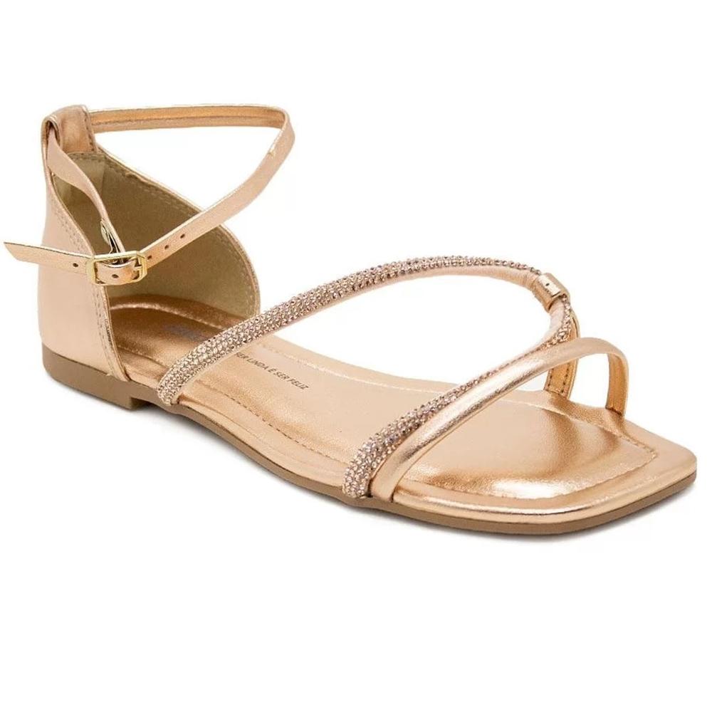 Rasteira Dakota Strass Metalizada Feminina - Rosê - 1
