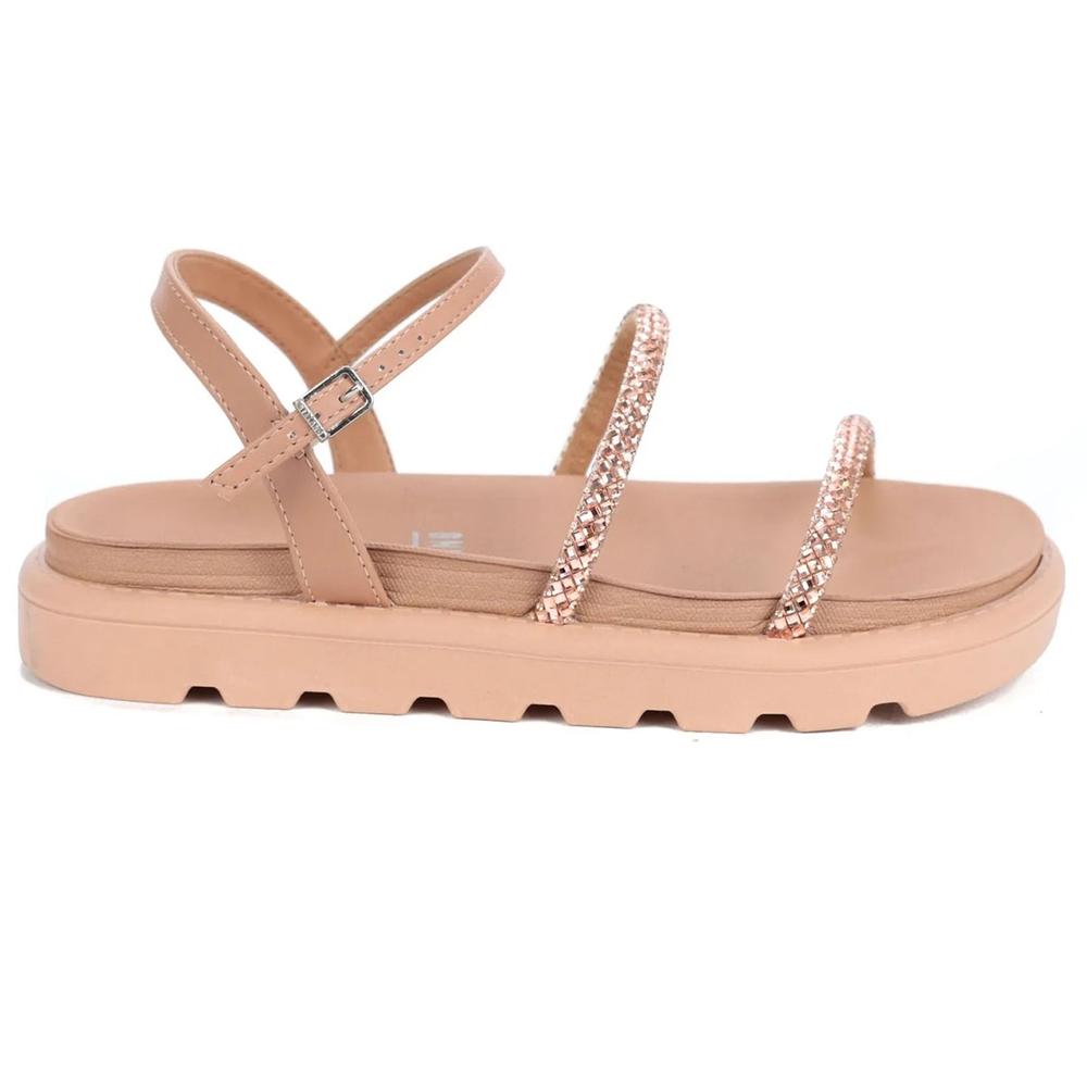 Rasteira Vizzano Flatform Tiras Strass Feminina - Nude - 2