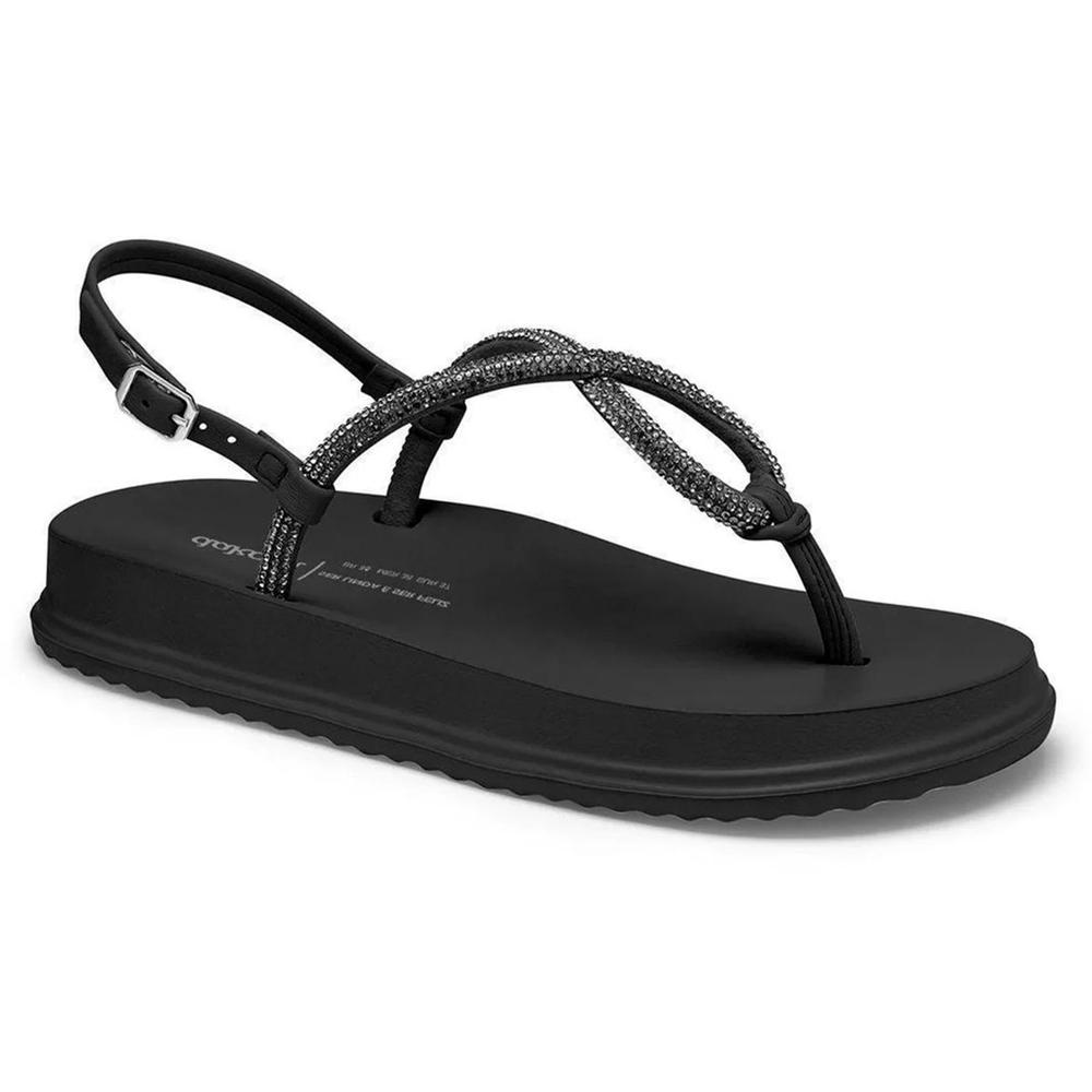 Rasteira Dakota Tira Strass Flatform Feminina - Preto - 1