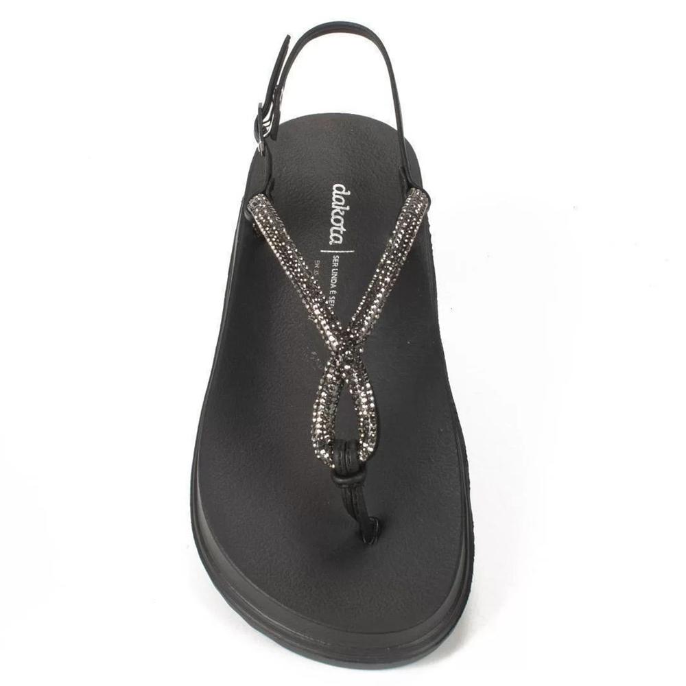 Rasteira Dakota Tira Strass Flatform Feminina - Preto - 3
