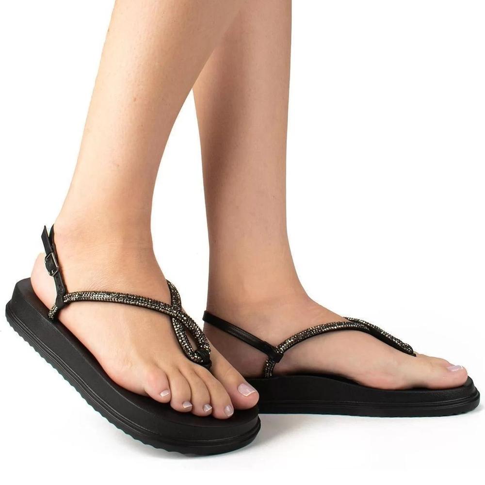 Rasteira Dakota Tira Strass Flatform Feminina - Preto - 6