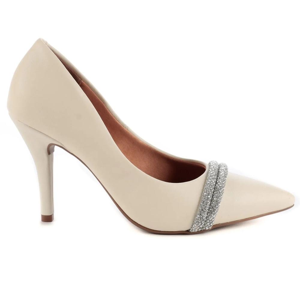 Scarpin Vizzano Tira Strass Salto Alto - Branco Off - 2