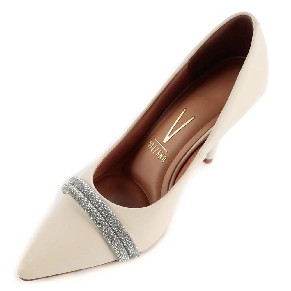 Scarpin Vizzano Tira Strass Salto Alto - Branco Off - 3