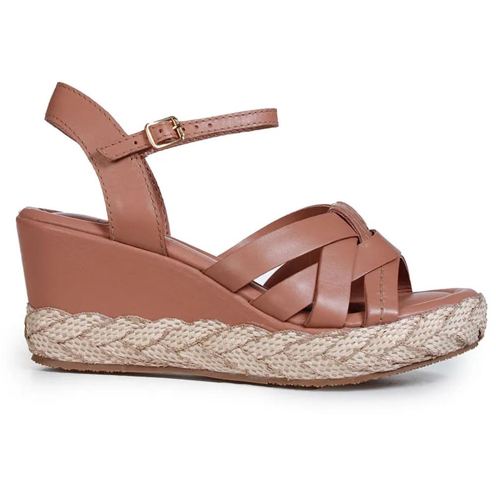 Sandália Anabela Couro Bottero Tropical Feminino - Marrom - 2