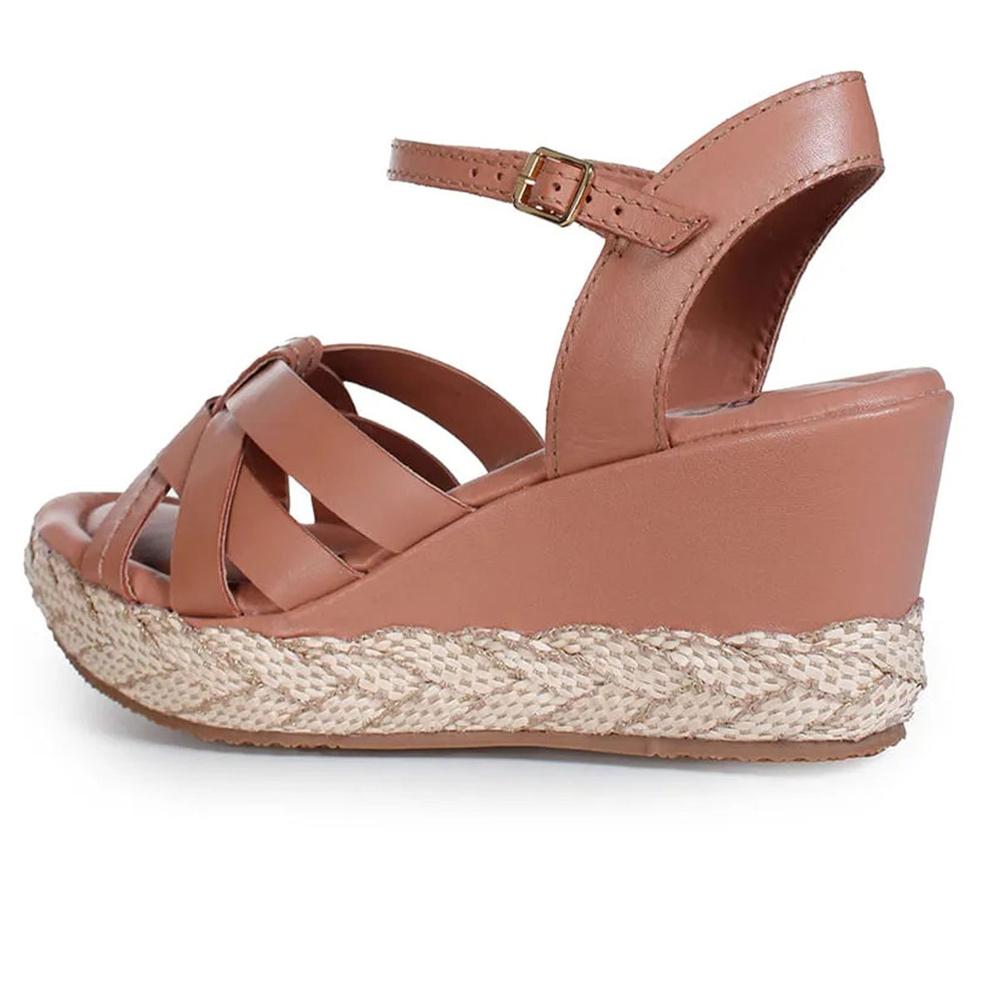 Sandália Anabela Couro Bottero Tropical Feminino - Marrom - 4