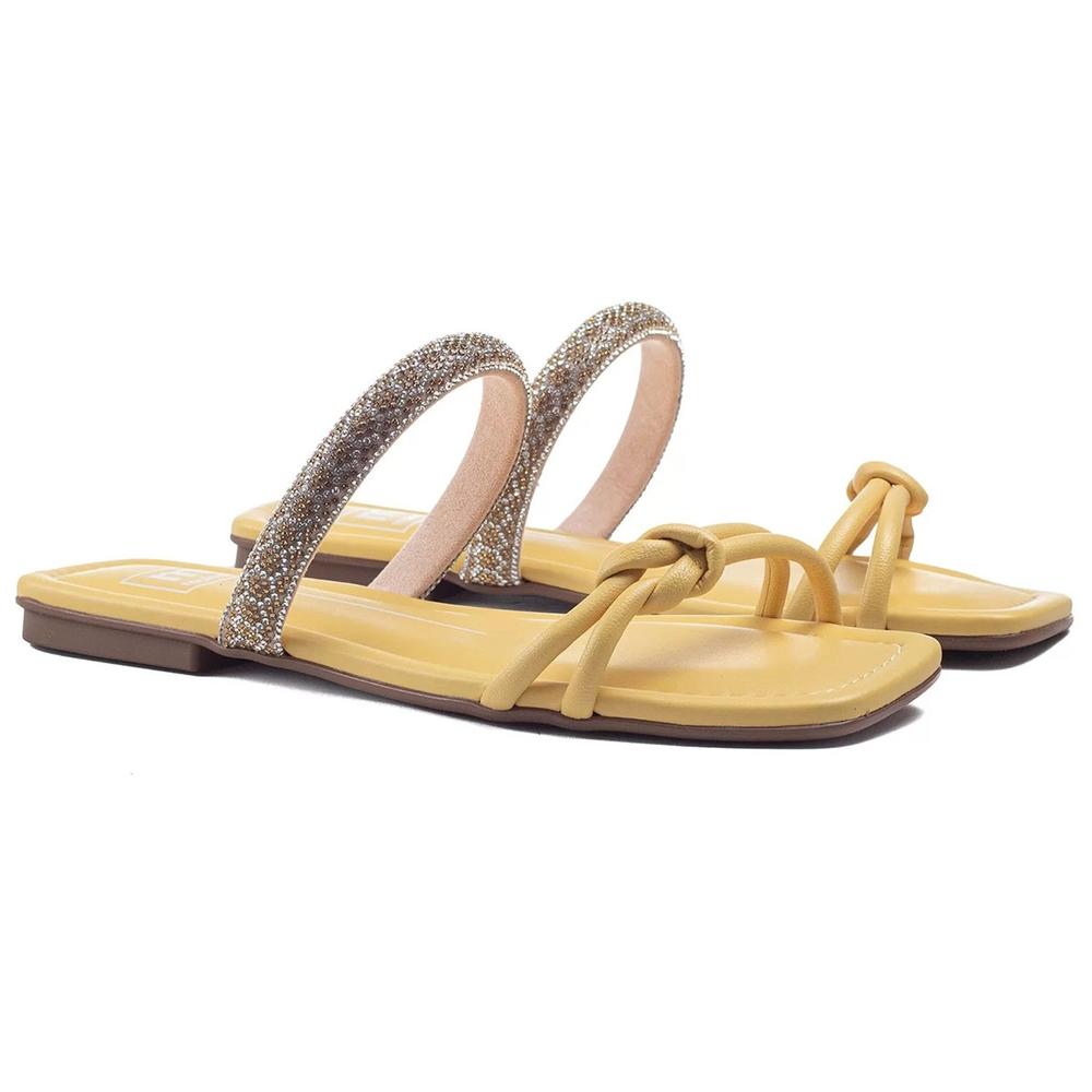 Rasteira Moleca Flat Nó Tira Strass Feminino - Amarelo - 2