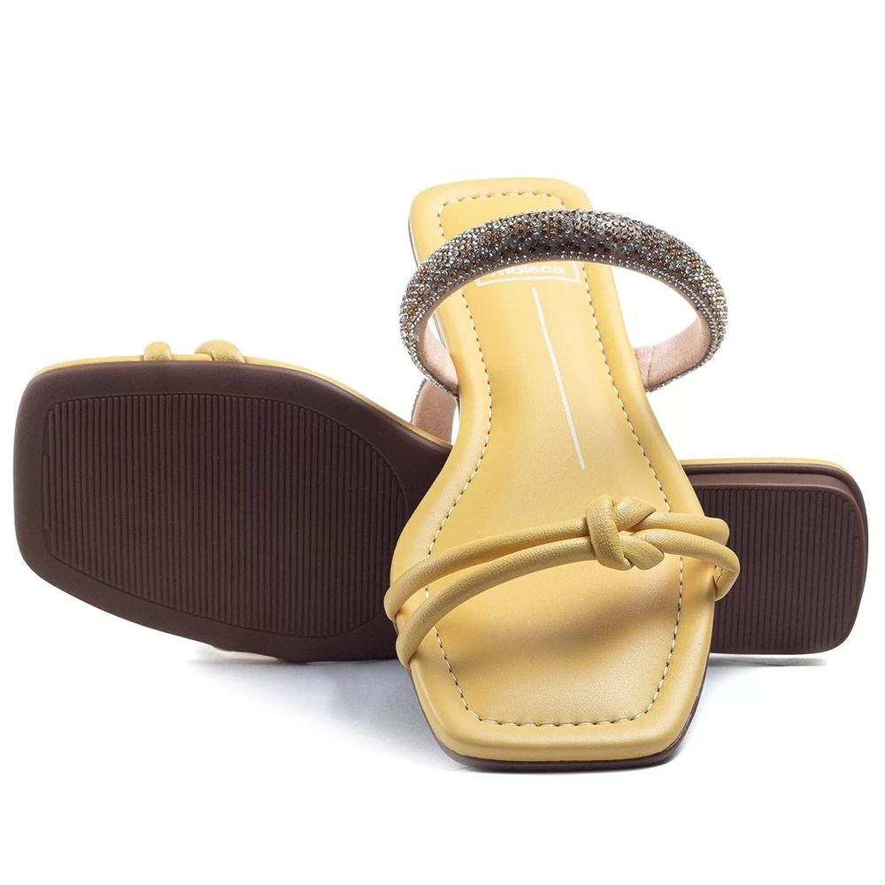 Rasteira Moleca Flat Nó Tira Strass Feminino - Amarelo - 5