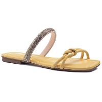 Rasteira Moleca Flat Nó Tira Strass Feminino - Amarelo - 1