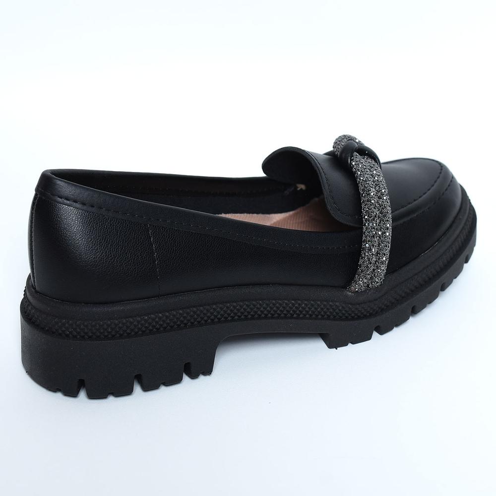 Mocassim Moleca Tira Strass Tratorado Feminino - Preto - 4