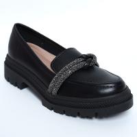 Mocassim Moleca Tira Strass Tratorado Feminino - Preto - 1