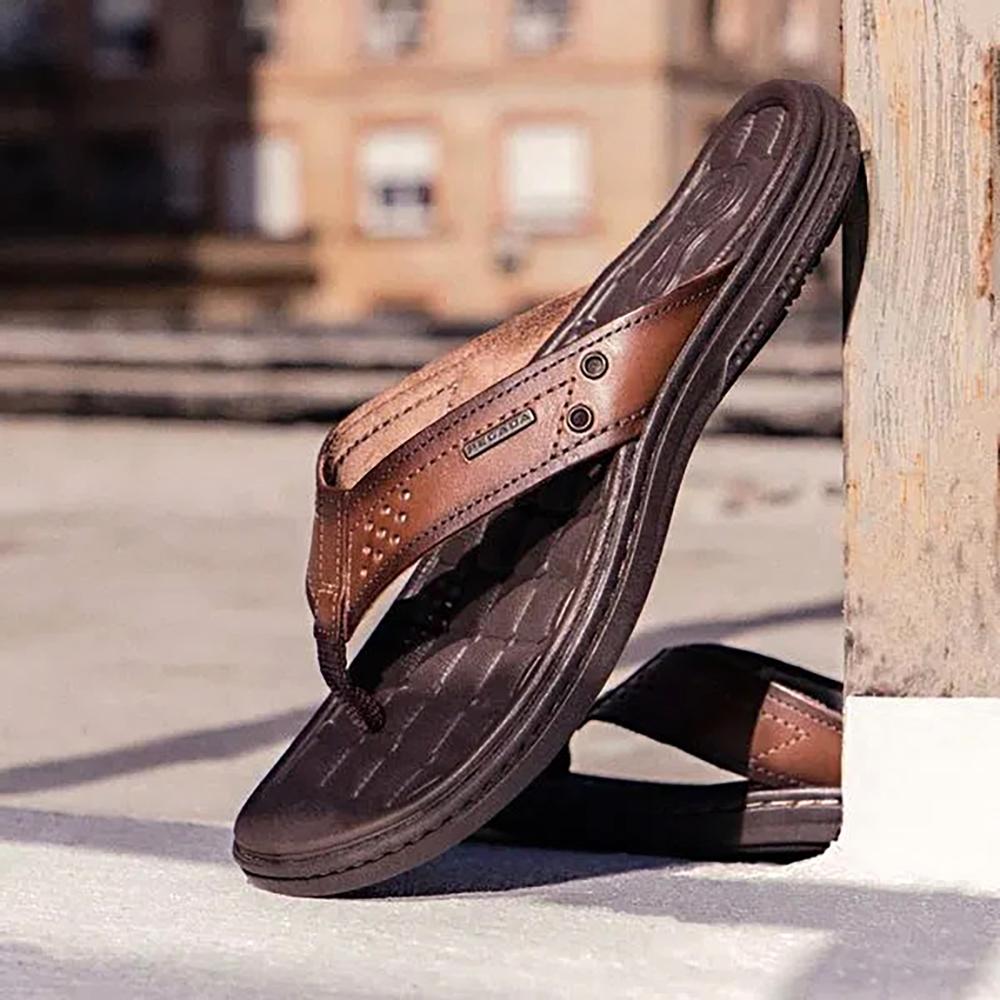 Chinelo Couro Pegada Amortech 131221 Masculino - Marrom Escuro - 1