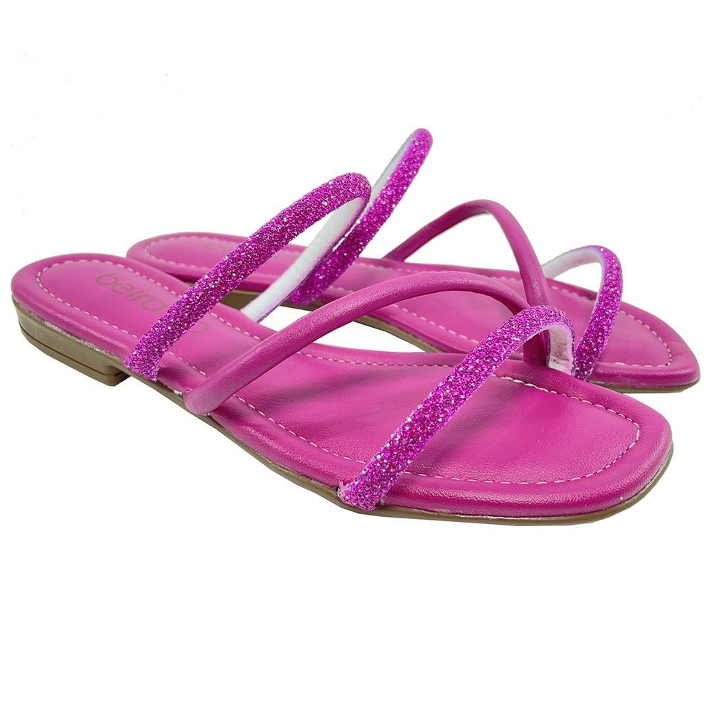 Rasteira Beira Rio Flat Tiras Strass - Pink - 1