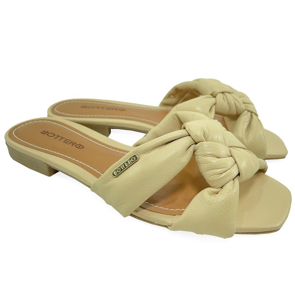 Rasteira Couro Bottero Nó Tiras Feminina - Bege - 1