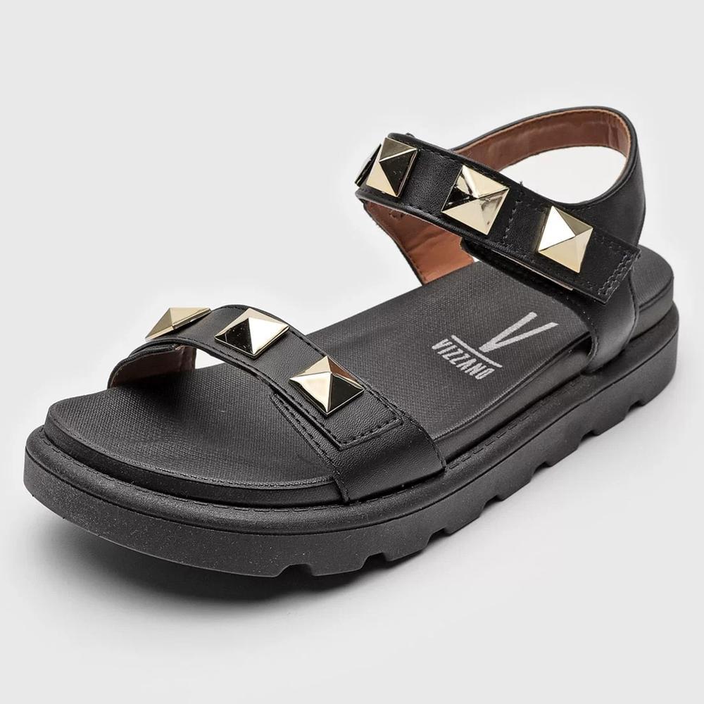 Rasteira Vizzano Tachas Tratorada Feminina - Preto - 1