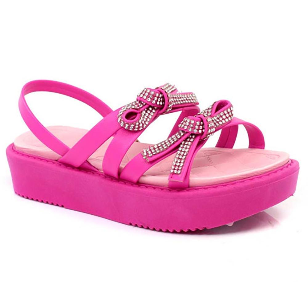 Sandália Infantil Molekinha Flatform Laços Strass - Pink - 1