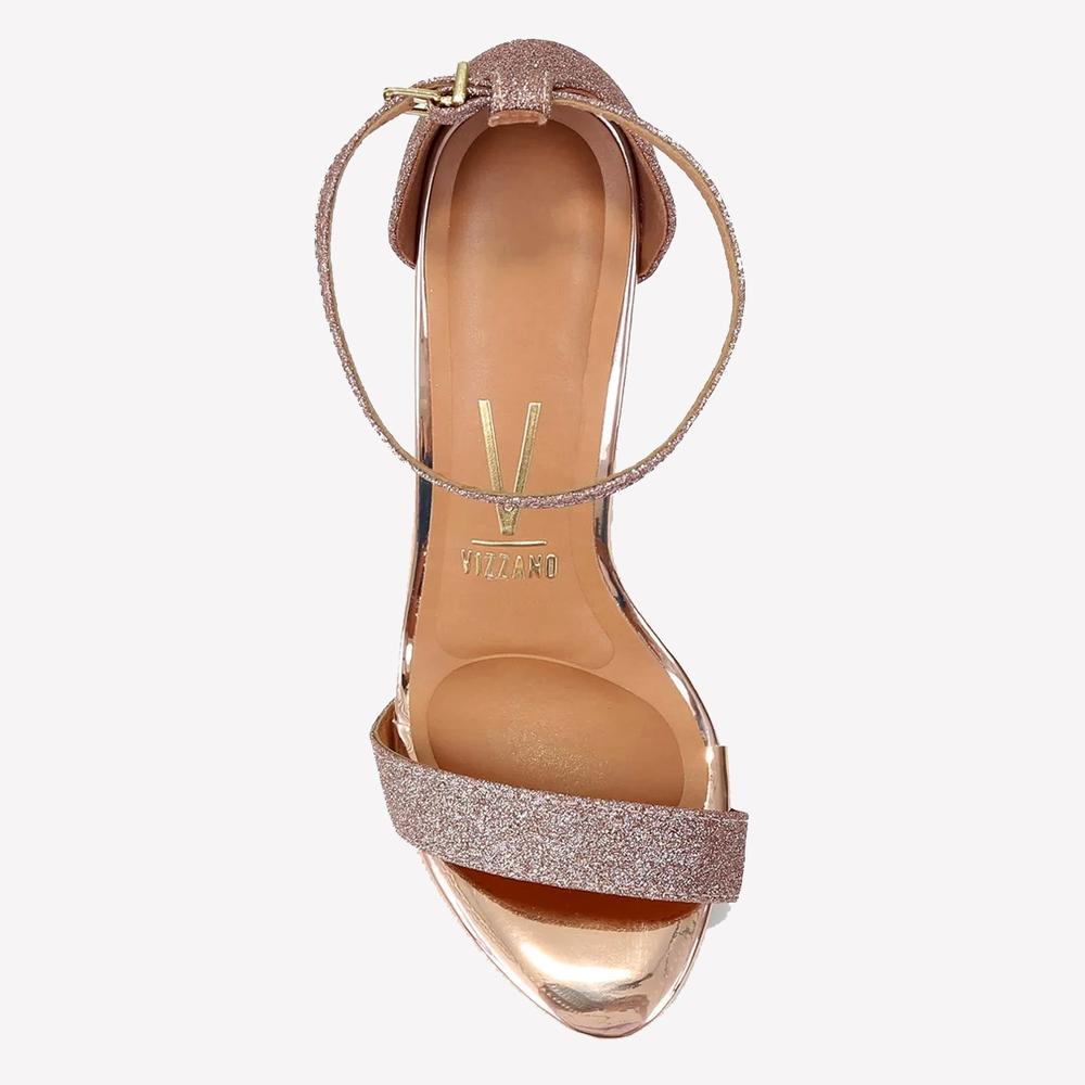 Sandália Vizzano Salto Fino Alto Brilho Metalizado Feminina - Bronze - 3