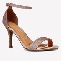 Sandália Vizzano Salto Fino Alto Brilho Metalizado Feminina - Bronze - 1