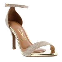 Sandália Vizzano Salto Fino Alto Brilho Metalizado Feminina - Dourado - 1