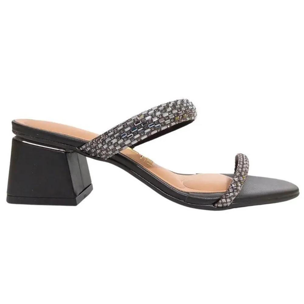 Tamanco Vizzano Tiras Pedrarias Salto Bloco Feminino - Preto - 2