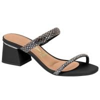 Tamanco Vizzano Tiras Pedrarias Salto Bloco Feminino - Preto - 1