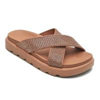 Rasteira Vizzano Flatform Tiras Cruzadas Strass - Nude - 1