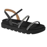 Rasteira Vizzano Flatform Tiras Strass Feminina - Preto - 1