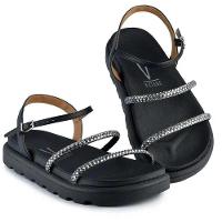 Rasteira Vizzano Flatform Tiras Strass Feminina - Preto - 2