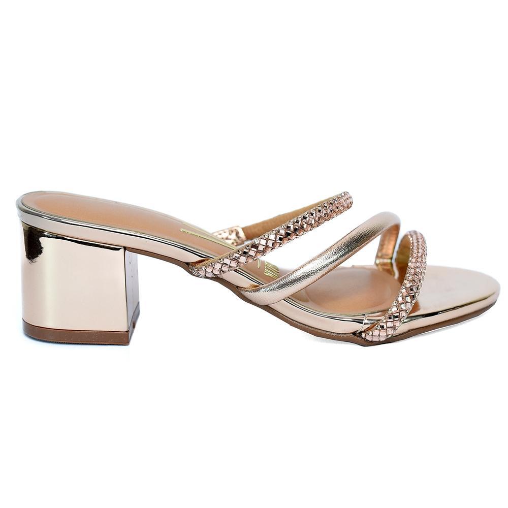 Tamanco Vizzano Salto Bloco Baixo Tiras Strass Feminino - Rosê - 2