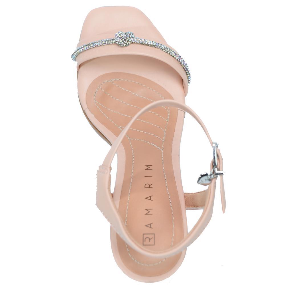 Sandália Ramarim Tira Strass Nó Salto Bloco Feminino - Nude - 3