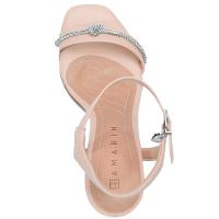 Sandália Ramarim Tira Strass Nó Salto Bloco Feminino - Nude - 3